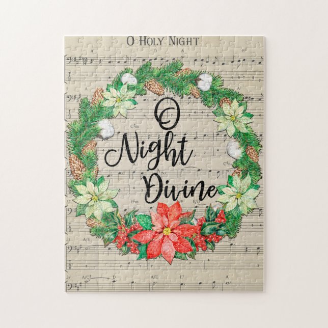 Puzzle O Hoja Santa Hoja Navidades de música Wreath (Vertical)