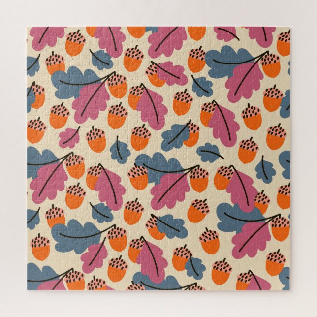 Puzzle Oak otoñal: Patrón de hojas y maíz (Vertical)