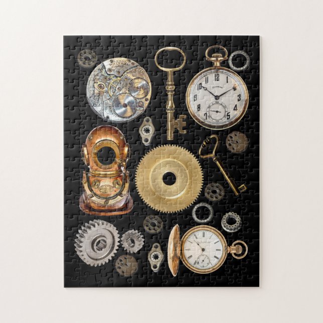 Puzzle Objetos Steampunk Gears Pocket watch Skeleton Key (Vertical)