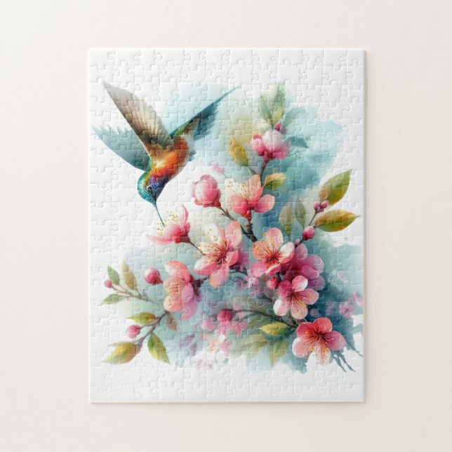 Puzzle Obra artística de colibrí floral/primavera (Vertical)