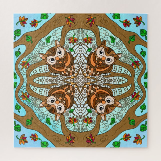 Puzzle Obra de arte de la lechuza de mano Mandala (Vertical)