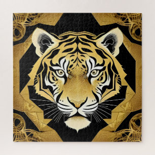 Puzzle Obra de arte del tigre ornamental dorado