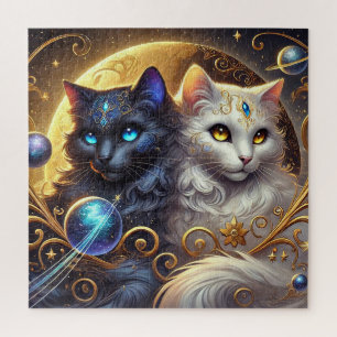 Puzzle Obra de arte mística de gatos celestiales entre es