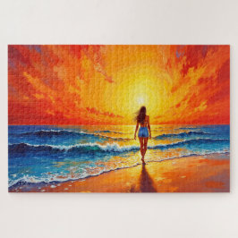 Puzzle Ocean golden hour brillar naranja atardecer arte