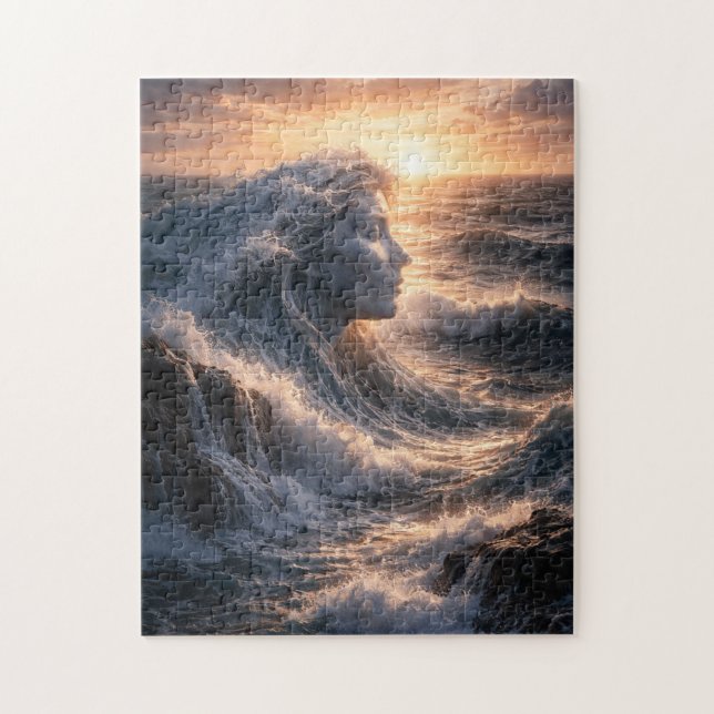 Puzzle Ocean Wave Woman Surreal Art Print (Vertical)