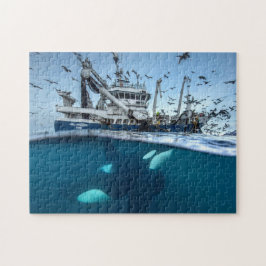 Puzzle Océano de barco de pesca comercial de ballena con 