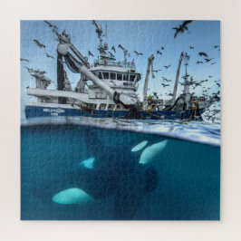 Puzzle Océano de barco de pesca comercial de ballena con 