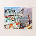 Puzzle Océano marino de pesca en barco de madera rústica<br><div class="desc">Este colorido rompecabezas presenta un barco de pesca rústico en la playa.</div>