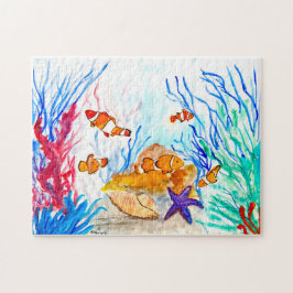Puzzle Océano Naranja de pescado bajo el mar Para niños P