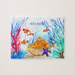 Puzzle Océano Naranja de pescado bajo el mar Para niños P