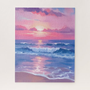 Puzzle Océano Pintado de Rosa Pastel Acuarela Costero