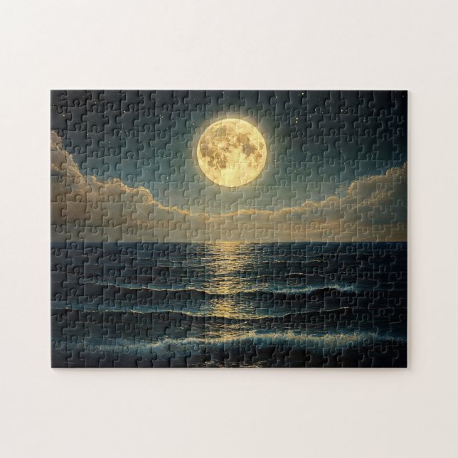 Puzzle Océano tranquilo bajo plena luz de la luna (Horizontal)