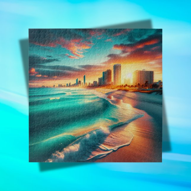 Puzzle Océano verde azulado al atardecer | (Subido por el creador)