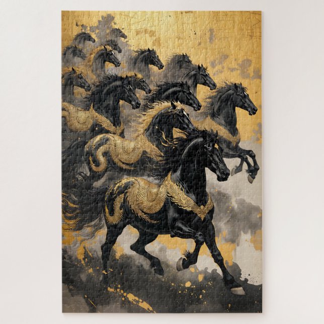 Puzzle Ocho Caballos Majestuosos - Estilo de Tinta China (Vertical)
