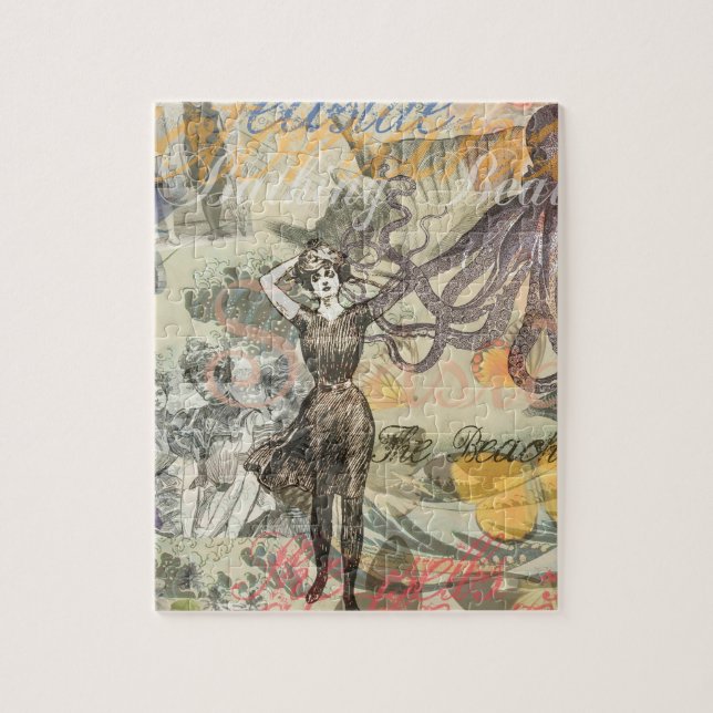 Puzzle Octopus Beach Antique Coastal Steampunk (Vertical)