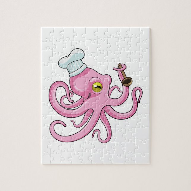 Puzzle Octopus como cocinero con cuchara de madera (Vertical)