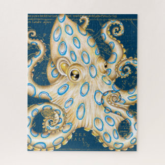Puzzle Octopus de anillo azul Indigo mapa vintage nautico