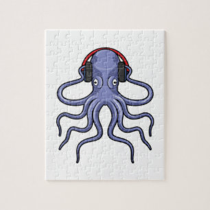 Puzzle Octopus en la música con auriculares