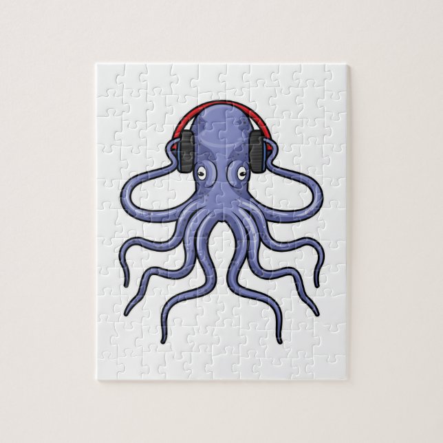Puzzle Octopus en la música con auriculares (Vertical)