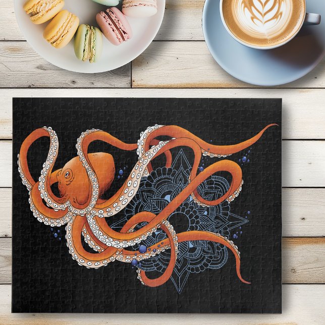 Puzzle Octopus Naranja Mandal Blue (Subido por el creador)