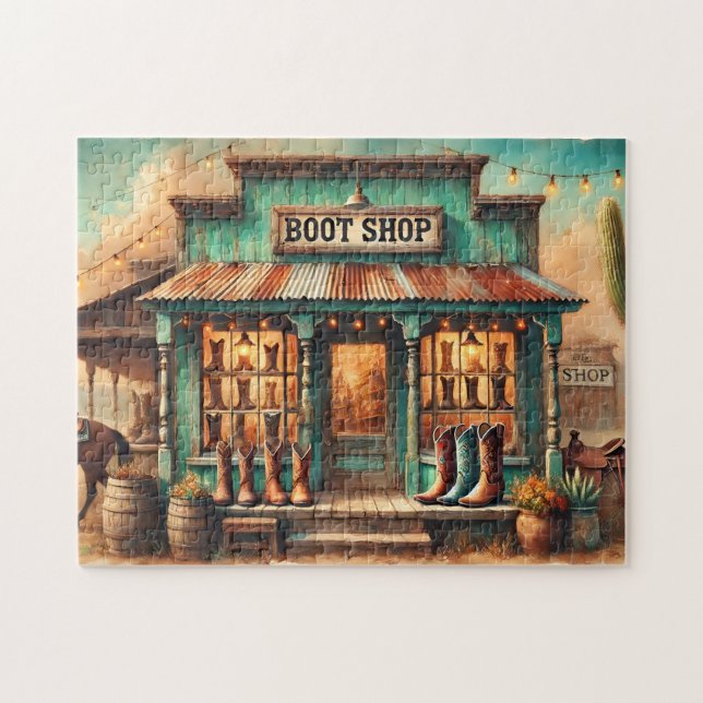 Puzzle Oeste Rustic Cowboy Boot Shop Desert Storefront (Horizontal)