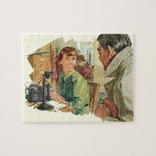 Puzzle Oficina comercial antigua, CEO jefe y secretaria