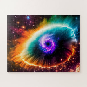 Puzzle Ojo púrpura galáctico en el cielo del espacio ultr