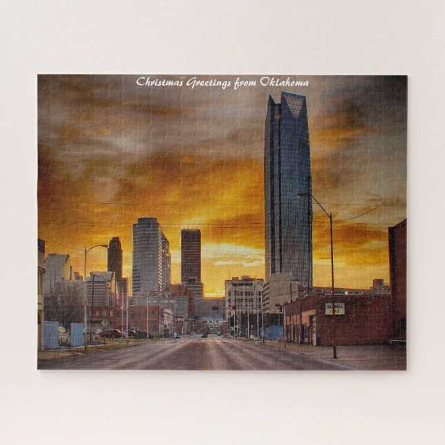 Puzzle Oklahoma Skyline. Felicitaciones de Navidad (Horizontal)