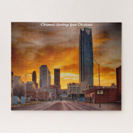 Puzzle Oklahoma Skyline. Felicitaciones de Navidad