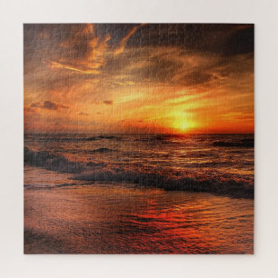 Puzzle Ola de Océano Atardecer de Fuego