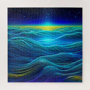 Puzzle Olas azules etéreas y puesta de sol en el océano