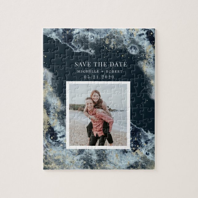 Puzzle olas de acuarela costa salvan la foto de fecha jig (Vertical)