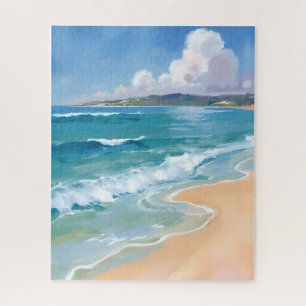 Puzzle Olas de acuarela del océano pintura costera del ma