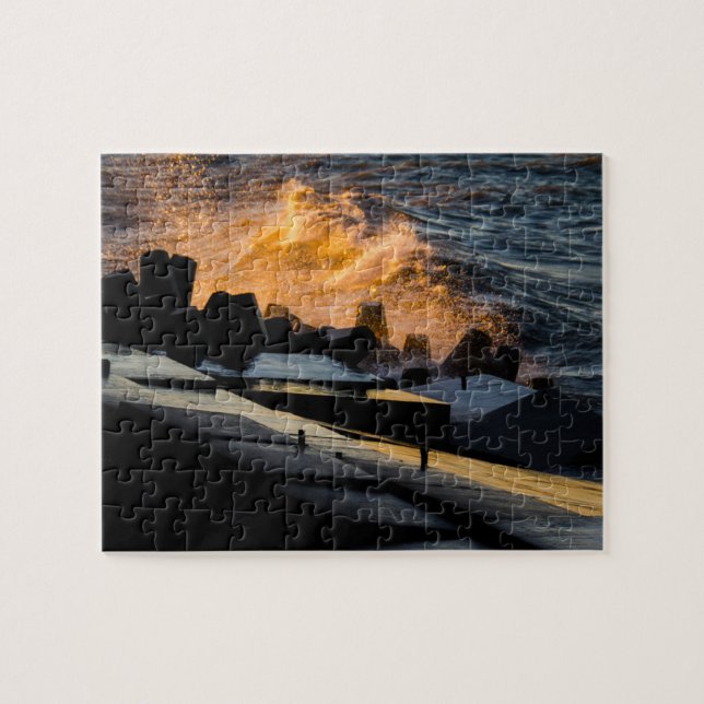Puzzle Olas de oro del atardecer (Horizontal)