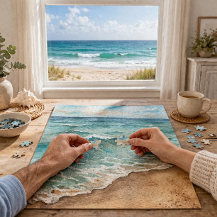 Puzzle Olas de playa serenas en acuarela - Vibraciones de