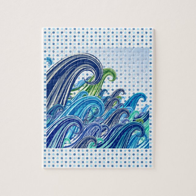 Puzzle Olas de polka punteadas de azul (Vertical)