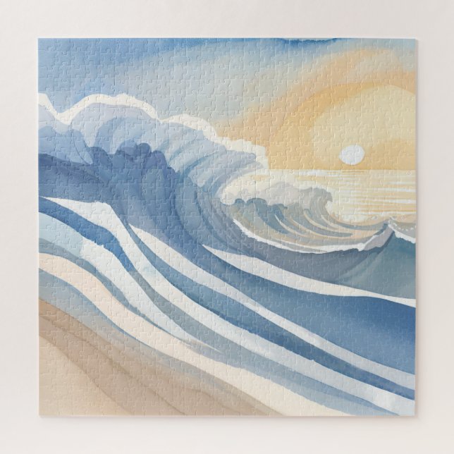 Puzzle Olas del Océano | Acuarela Azul (Vertical)