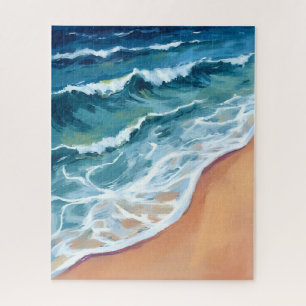 Puzzle Olas del océano azul acuarela costera