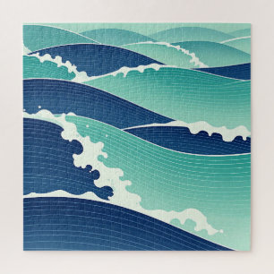 Puzzle Olas del Océano Azul Turquesa Estilo Japonés