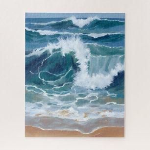 Puzzle Olas del Océano en Tormenta   Acuarela Azul Coster