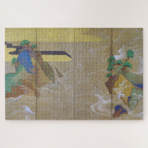 Puzzle Olas en Matsushima (izquierda), Tawaraya Sotatsu