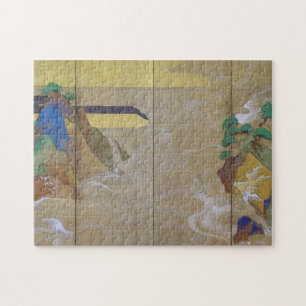 Puzzle Olas en Matsushima (izquierda), Tawaraya Sotatsu