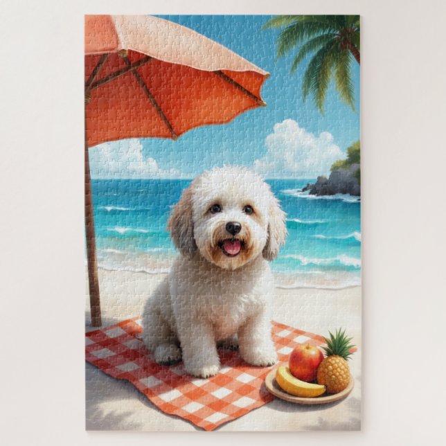 Puzzle Old English Sheepdog Beach Relax Scene (Vertical)