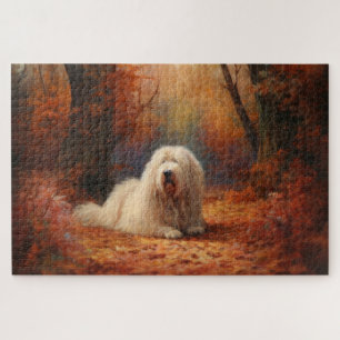 Puzzle Old English Sheepdog en otoño inspira caída de hoj