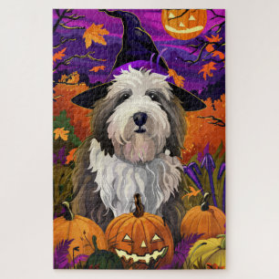 Puzzle Old English Sheepdog Halloween Bruja Calabaza