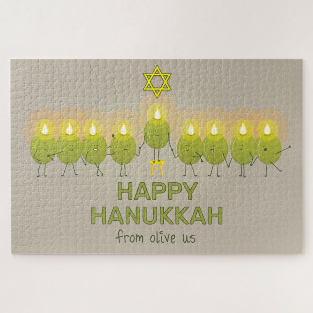 Puzzle Olive Hanukkah Menorah (Horizontal)