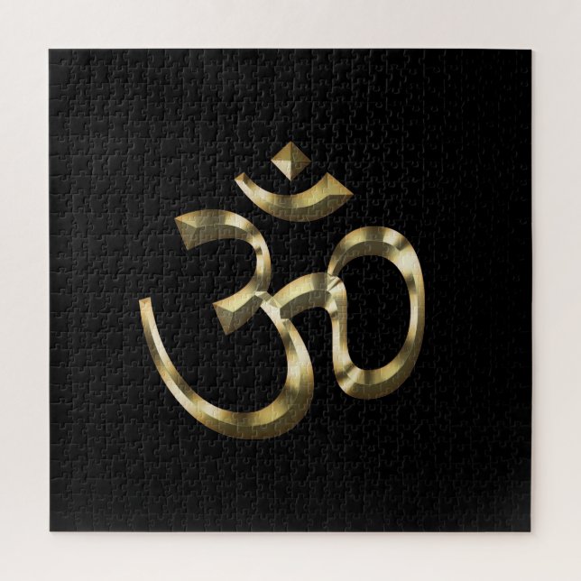 Puzzle Om Aum, Ohm Icon, Hinduism Symbol, oro black (Vertical)