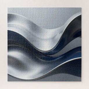 Puzzle Ondas Fluidas Abstractas Modernas de Plata y Azul