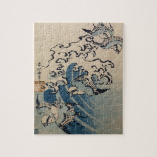 Puzzle Ondas y pájaros, c.1825 (impresión del woodblock