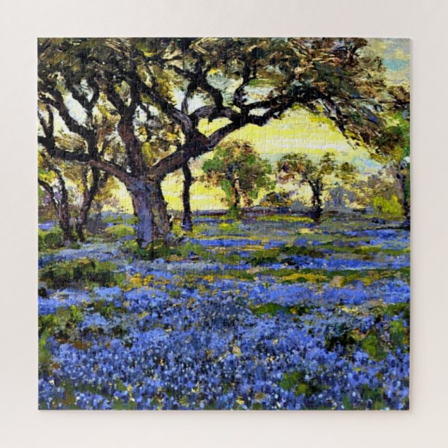 Puzzle Onderdonk - Árbol de roble antiguo y Bluebonnets (Vertical)